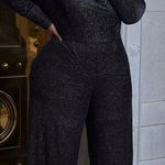 Eloquii NEW black Strong Shoulder Velvet Jumpsuit glitter , 16 Photo 0