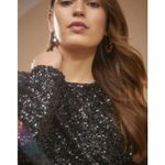 Oasis  Black Textured Sequin Long Sleeve Top - Size - XS Photo 1