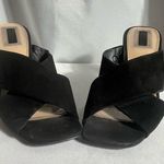 Forever 21 Black Women's Size 8.5 Slides Sandals 4” Heel Preloved Faux Suede Photo 6
