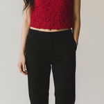 ZARA  Lace Textured Floral High Neck Cap Sleeve Blouse Top Red S Photo 0