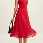 Rihoas Red Sweetheart Neck Tie Strap Midi Dress Size L Photo 4