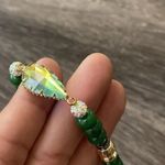 Erimish Vintage  Signed Green Jade Beaded Glass Women’s Stretch Bracelet Sz 7 Photo 4