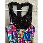 Rampage Womens Blouse Halter Racerback Crochet Beads Satin Retro Y2K Floral L ** Photo 1