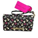 Betsey Johnson Skull Hearts Stars Lips Cat Zip Around Wallet and Earrings Black Photo 1