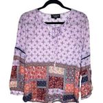 Tolani Feathers By  Blouse Size S Women's Boho Patchwork Tie Front Long Sleeve Photo 0