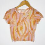 Altar'd State  Crop Top Size Medium Mesh Floral Orange Yellow Pink Short Sleeve Photo 0