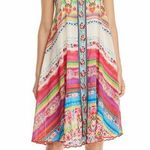 Johnny Was Taleah Ribbon-Trim Georgette Tent Swing Dress Rose Beach- Size XS Photo 0