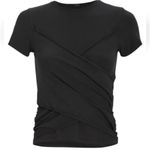 ATM Black Ruched Short Sleeve Top Criss Cross Front T Shirt Basic Tee Designer Photo 6
