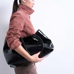 Topshop ASOS-  black patent faux leather large shoulder bag tote Photo 4