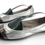 Tod's Womens Leather Round Toe Slip-On Ballet Flats Shoes Silver Black Size 38.5 Photo 0