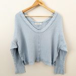 Free People  | New Magic Long Sleeve Wide Scoop Waffle Knit Thermal Blue | Large Photo 1