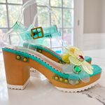 Betsey Johnson  Beckket Turquoise Multi Transparent Flower Sandals Photo 4