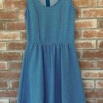 Maeve Anthropologie Fit Flare Textured Polka Dot Dress Women’s XS Blue White Photo 0
