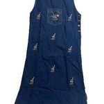 M.P.H. Blues Denim Dress M Sleeveless Floral Embroidery Side Button Front Pocket Blue Size M Photo 0