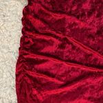 SheIn Asymmetrical Velvet Ruched Dress Dark Red Size Medium Photo 2