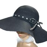 D&Y  100% wool black floppy hat with black band with rhinestone sparkle! Photo 2