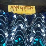 VINTAGE ANN GREEN ENGLAND Shades‎ of Blue Sequin Blouse Size Large Photo 13