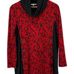 John Mark  Cowl Neck Trapeze Tunic Top S Black Red Button Detail Knit Long Sleeve Photo 0