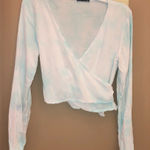 Brandy Melville Tie Dye Wrap Long Sleeve Crop Top Blue White One Size Photo 0