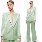 Alice + Olivia Denny Satin Single Breasted Boyfriend Blazer Green Tea Size 6 New Photo 2