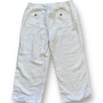 Liz Claiborne  Michaela Pants Cropped Tan Cream Lightweight Linen Paisley Print Photo 2