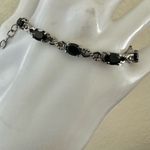 🖤 Silver Tone Black Stone Tennis Bracelet w/ Crystal Accents Photo 5