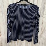 Banana Republic Navy White Stripe Ruffle Sleeve Peekaboo Blouse Womens Small Photo 0