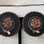 Vintage Clip On Earrings Black Hat Design with Tapestry Detail Statement Photo 0