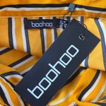 Boohoo  Stripe  Shirt Dress Sz 12 Mustard Preppy Fall Boho Oversize Drop Waist Photo 9