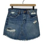 BLANK NYC  Raw Hem Distressed Denim Mini Skirt - Blue - 28 Photo 0