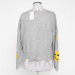 No Comment  NY-LA Smiley Face Distressed Gray Knit Sweater Photo 2