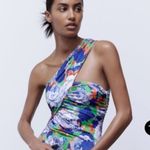 ZARA NWT BLUE MULTI FLORAL ASYMMETRICAL BODYSUIT Bloggers Fav Photo 0