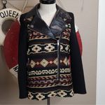 ZARA NWOT Embroidered Aztec Tribal Moto Leather Trim Jacquard Jacket Size Medium Photo 12