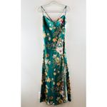12th Tribe Natalia Floral Satin Maxi Slip Dress Emerald Green XL Photo 3