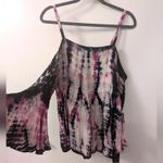 Torrid Plus 0 0X Purple Tie Dye Cold Shoulder Flare Smocked Babydoll Top Shirt Photo 4