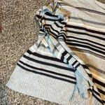 Loft  Women's Striped Poncho Sweater XS S Light Gray Black White Maroon Photo 2