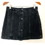 TopShop Moto Denim Mini Skirt Button Front Distressed Five Pocket Style Sz 28W Black Photo 1
