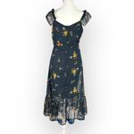 Urban Outfitters Midi Dress Women's 2 Navy Blue Floral Cap Sleeve Chiffon Y2K Photo 3