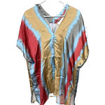 Adrienne  Mod Kimono Satin Colorful Striped Caftan Top sz M Boho Retro USA Photo 0