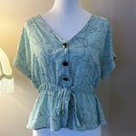 Sweet Rain Green Short Sleeve Peplum Blouse with Tie Size M Blue Size M Photo 2