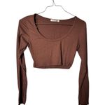 Heart Hips Brown Fitted Crop Long Sleeve Top Sz S Photo 1