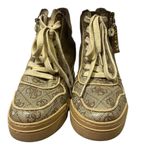 Guess Fiora Wedge Sneaker Lace and Zip Up Brown Cream Gold Shoes Womens 5 M Photo 5