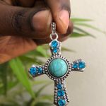 Stunning Y2K Blue silver tone crystal jewel cross pendant necklace #whimsygoth #gothic #fairycore #grunge Photo 1