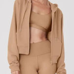 Alo Yoga Alo Routine Full Zip Cropped Hoodie Sweatshirt Toasted Almond Brown XS Photo 0