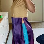 Beige cotton purple satin colorblock collared mini dress tunic size M medium Multiple Photo 5