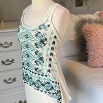 No Boundaries Tribal Aztec Tank Top Crochet Lace Cream Green Shirt Flowy Womens Small Photo 1