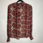 ASHER Burgundy Black Snake Print Blouse High Neck Sz Small Red Photo 4