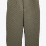 ZARA Khaki Green Quilted Slouchy Sweatpant Pants Pockets Size Small Photo 0