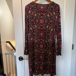 J. Jill Long Sleeve‎ Midi Dress Square Neck Stretch Dark Geometric Patterned M Red Size M Photo 4