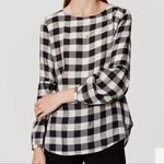 Loft Gingham back buttoned blouse lantern sleeves M black white check pullover Photo 9